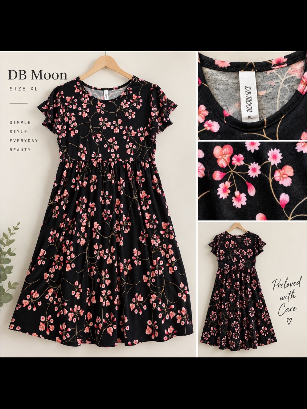 Black Floral Dress with Pink Blossoms